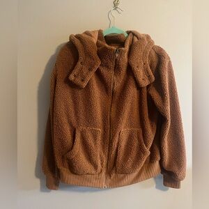Porridge by Anthropologie brown Gillian Sherpa hoodie jacket size small
